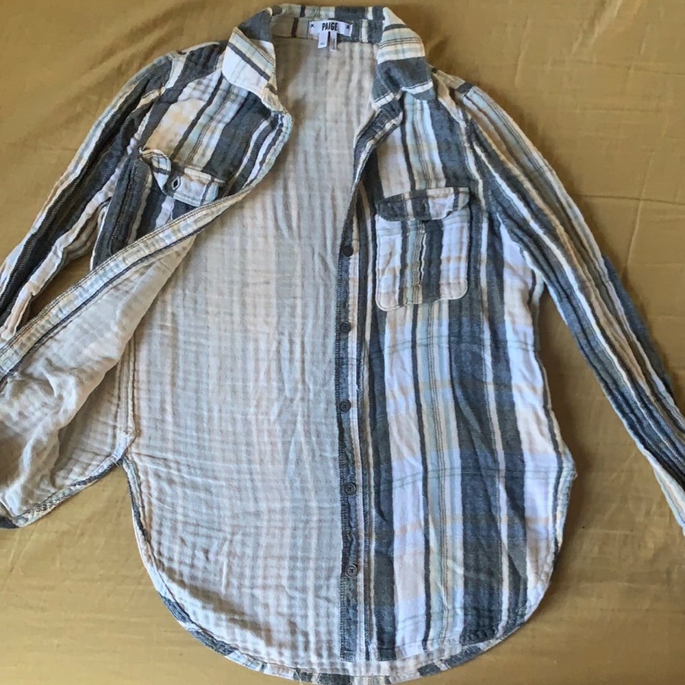 Paige plaid pattern, button down long sleeve shirt, size xs